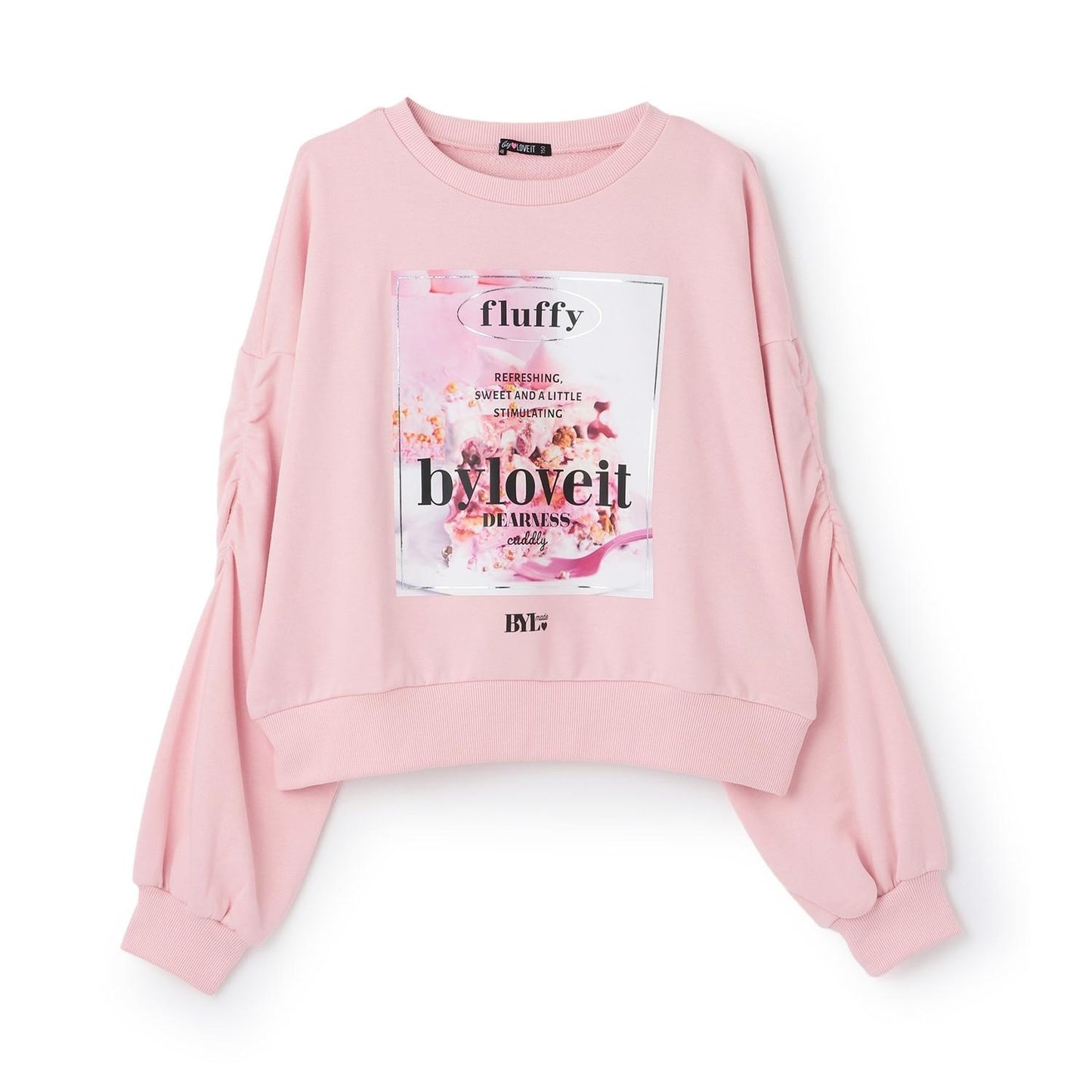 袖部抽褶蛋糕印花套頭衫