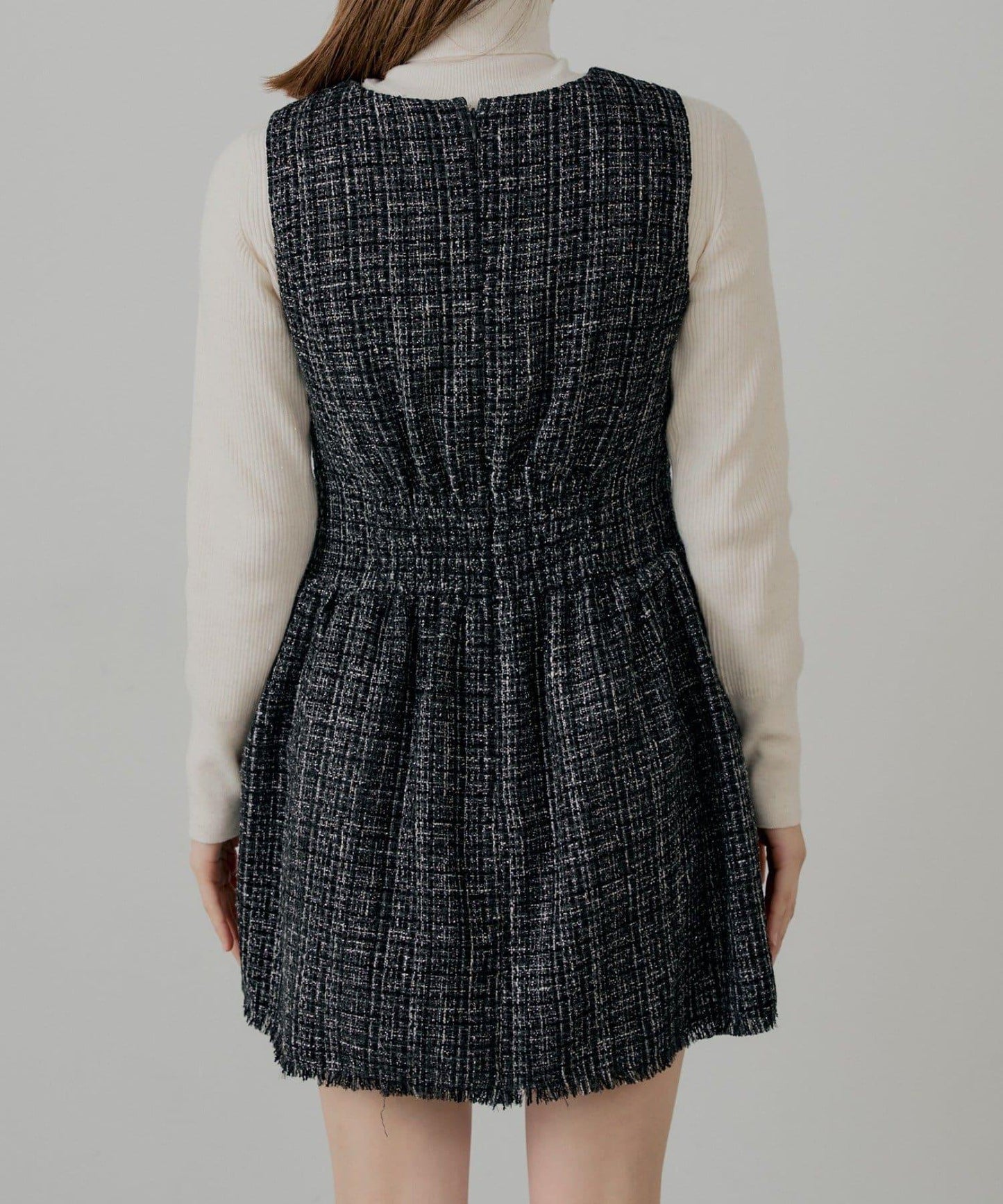 【SALON by Chico】呢料側褶皺喇叭迷你連衣裙