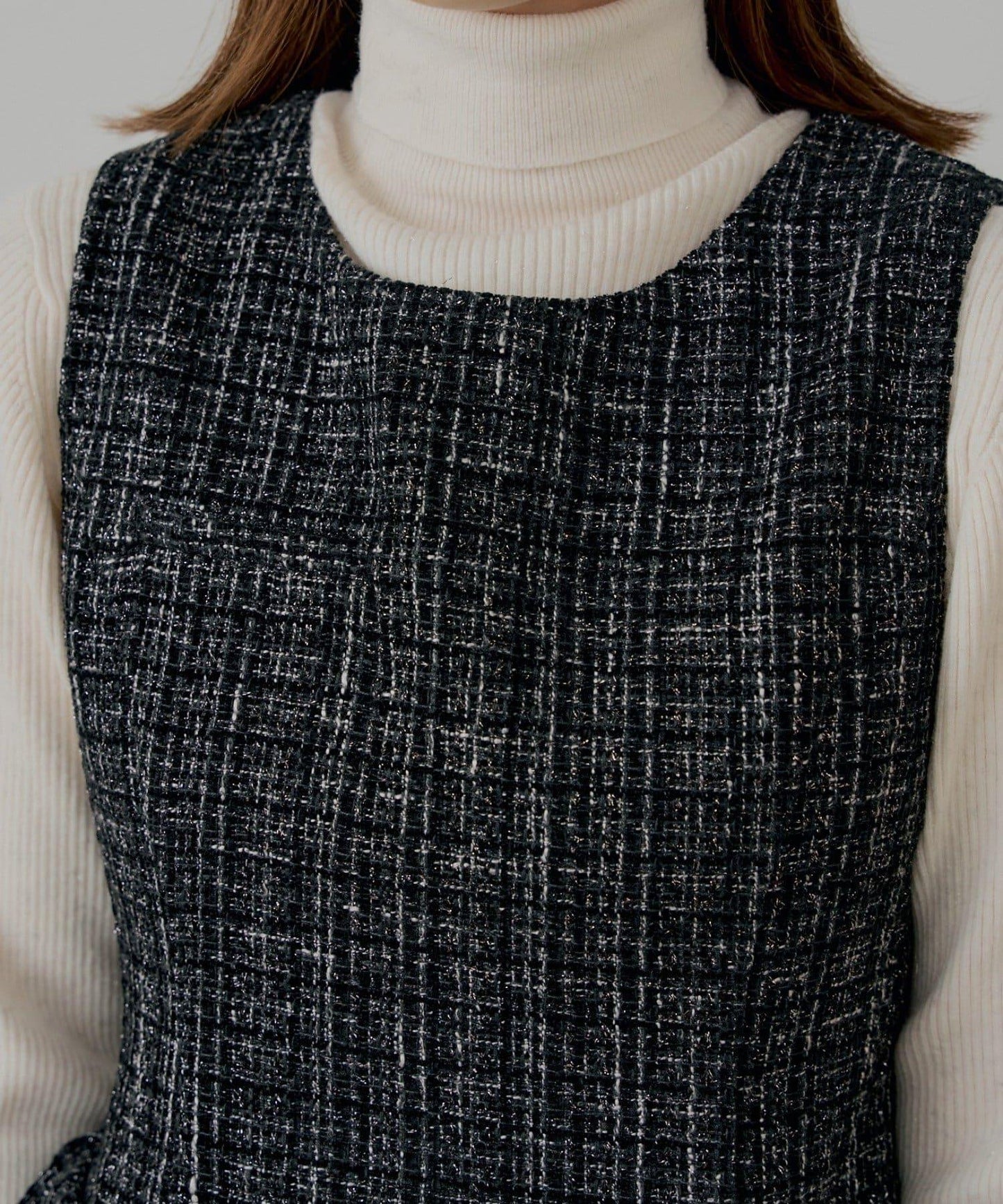 【SALON by Chico】呢料側褶皺喇叭迷你連衣裙