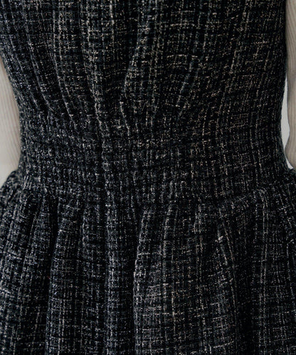 【SALON by Chico】呢料側褶皺喇叭迷你連衣裙