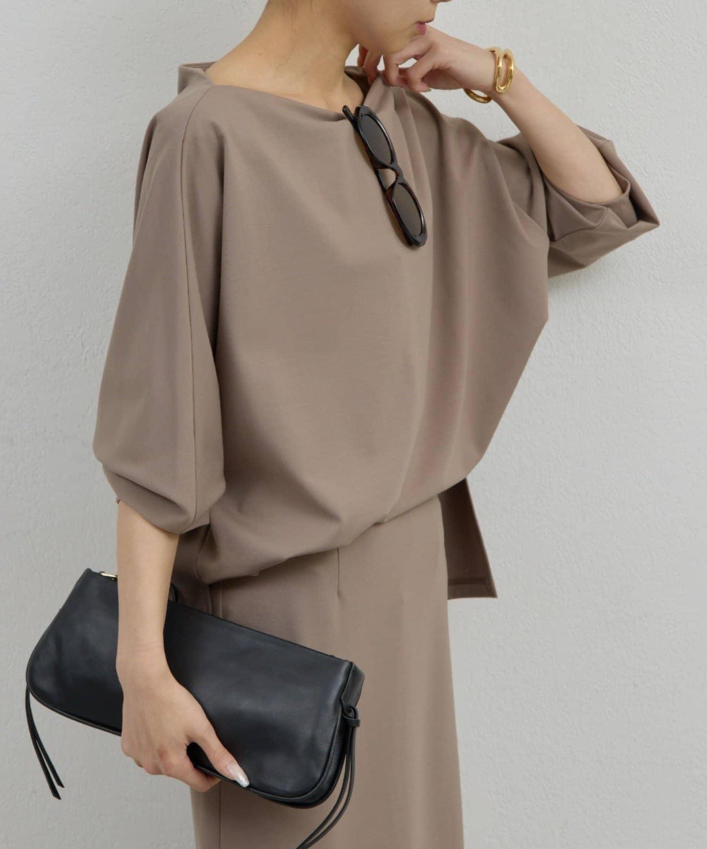 一字肩針織套頭衫