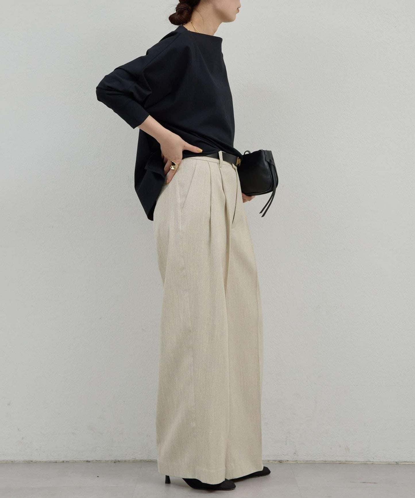 一字肩針織套頭衫