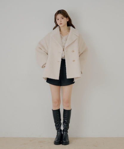 金屬紐扣毛絨中長款夾克大衣