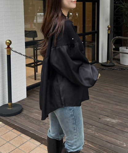 露肩珍珠裝飾拼接針織衫