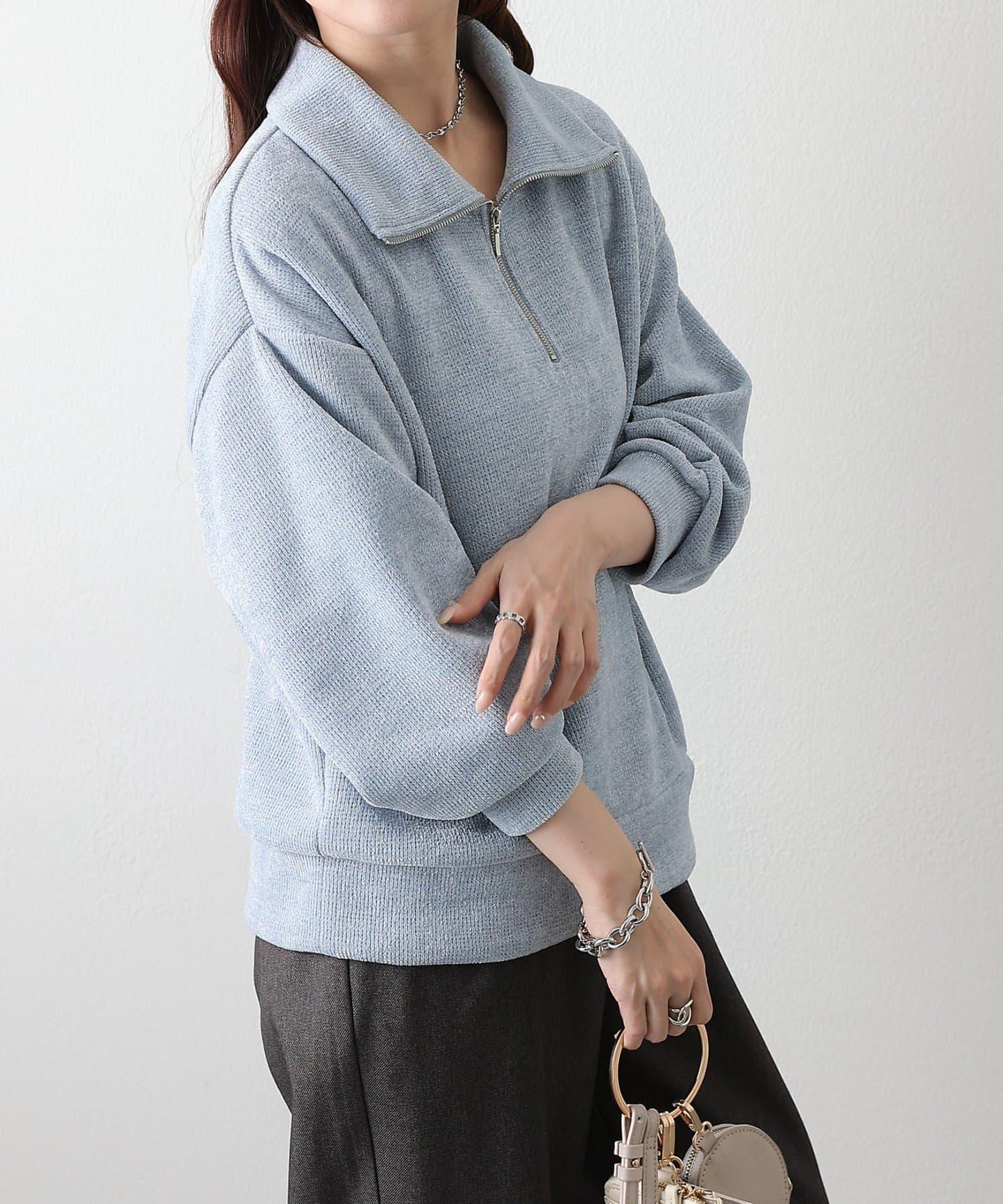 亮片紗半拉鍊套頭衫