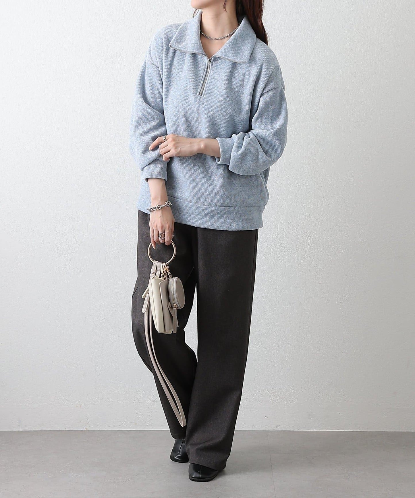 亮片紗半拉鍊套頭衫