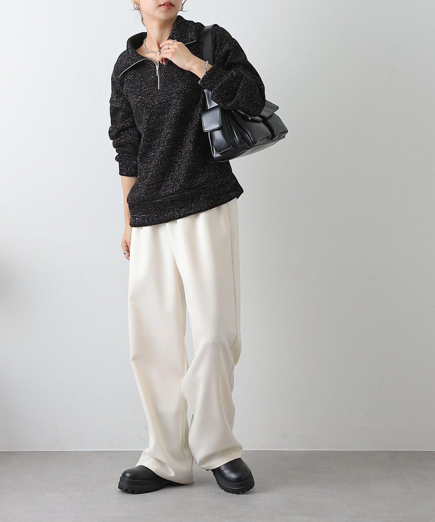 亮片紗半拉鍊套頭衫