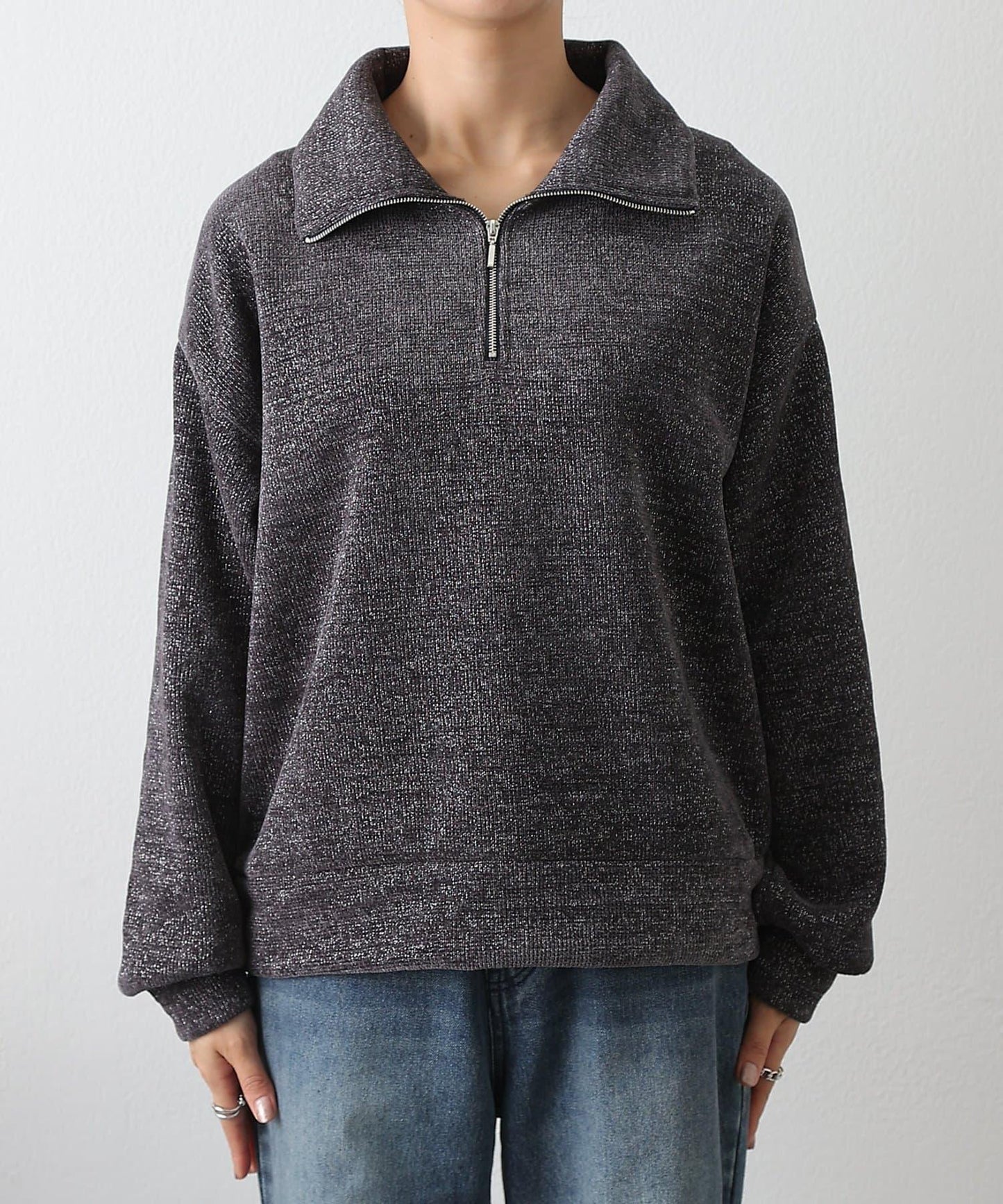 亮片紗半拉鍊套頭衫