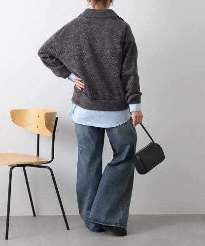 亮片紗半拉鍊套頭衫