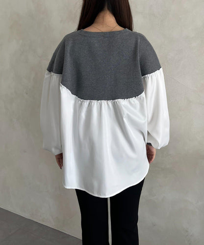 露肩珍珠裝飾拼接針織衫