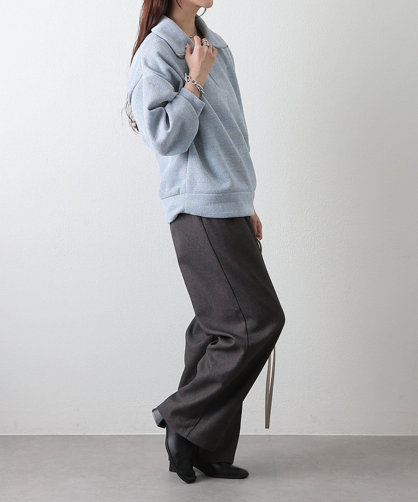 亮片紗半拉鍊套頭衫