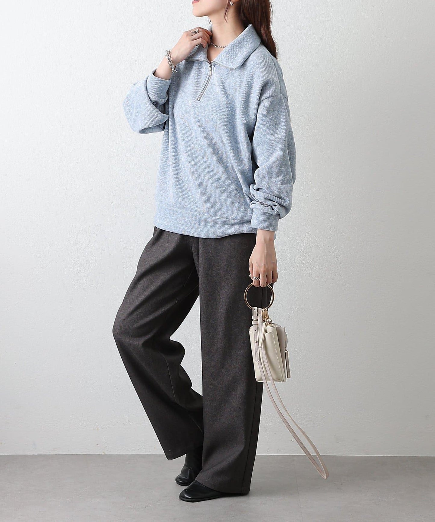 亮片紗半拉鍊套頭衫