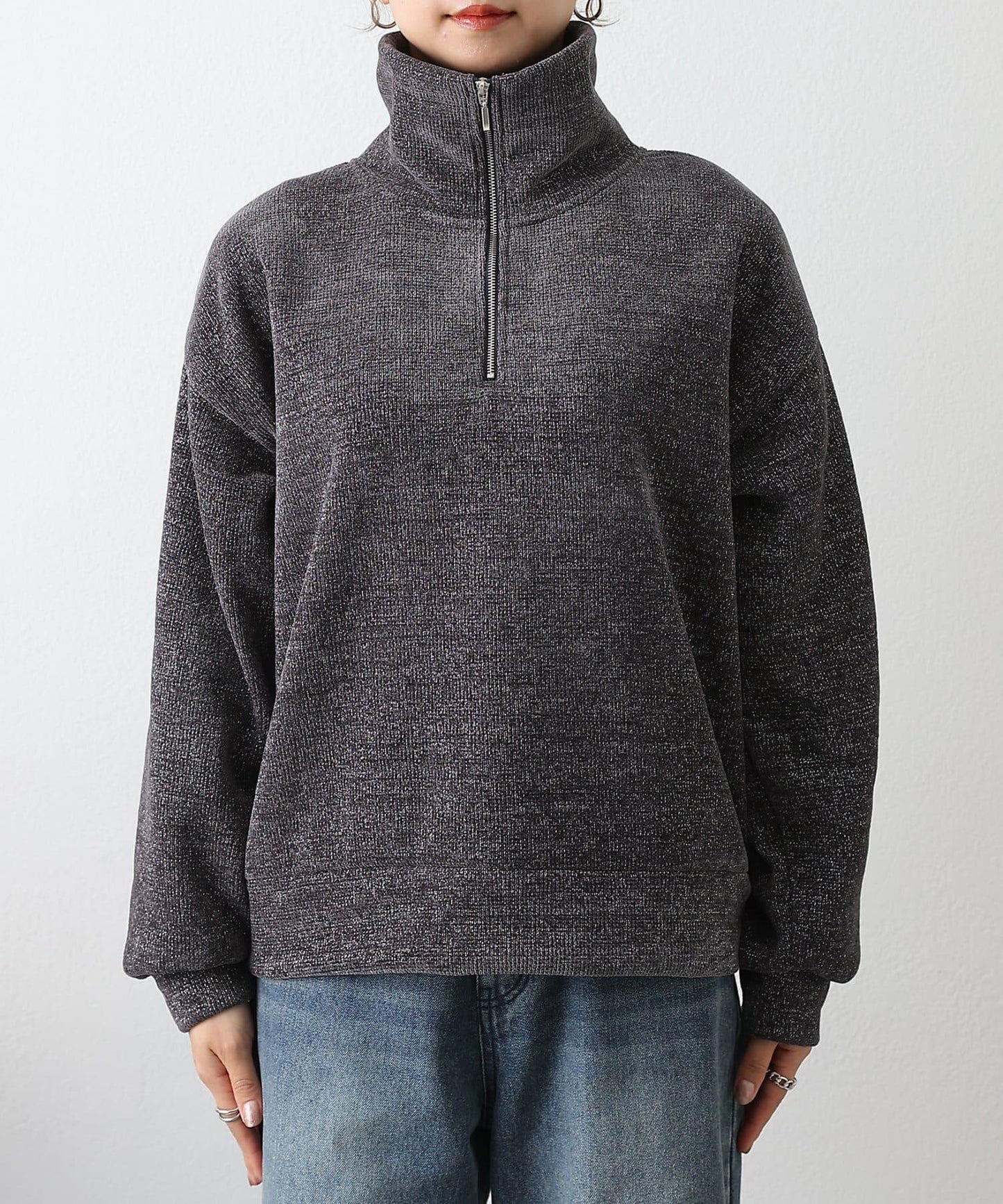 亮片紗半拉鍊套頭衫