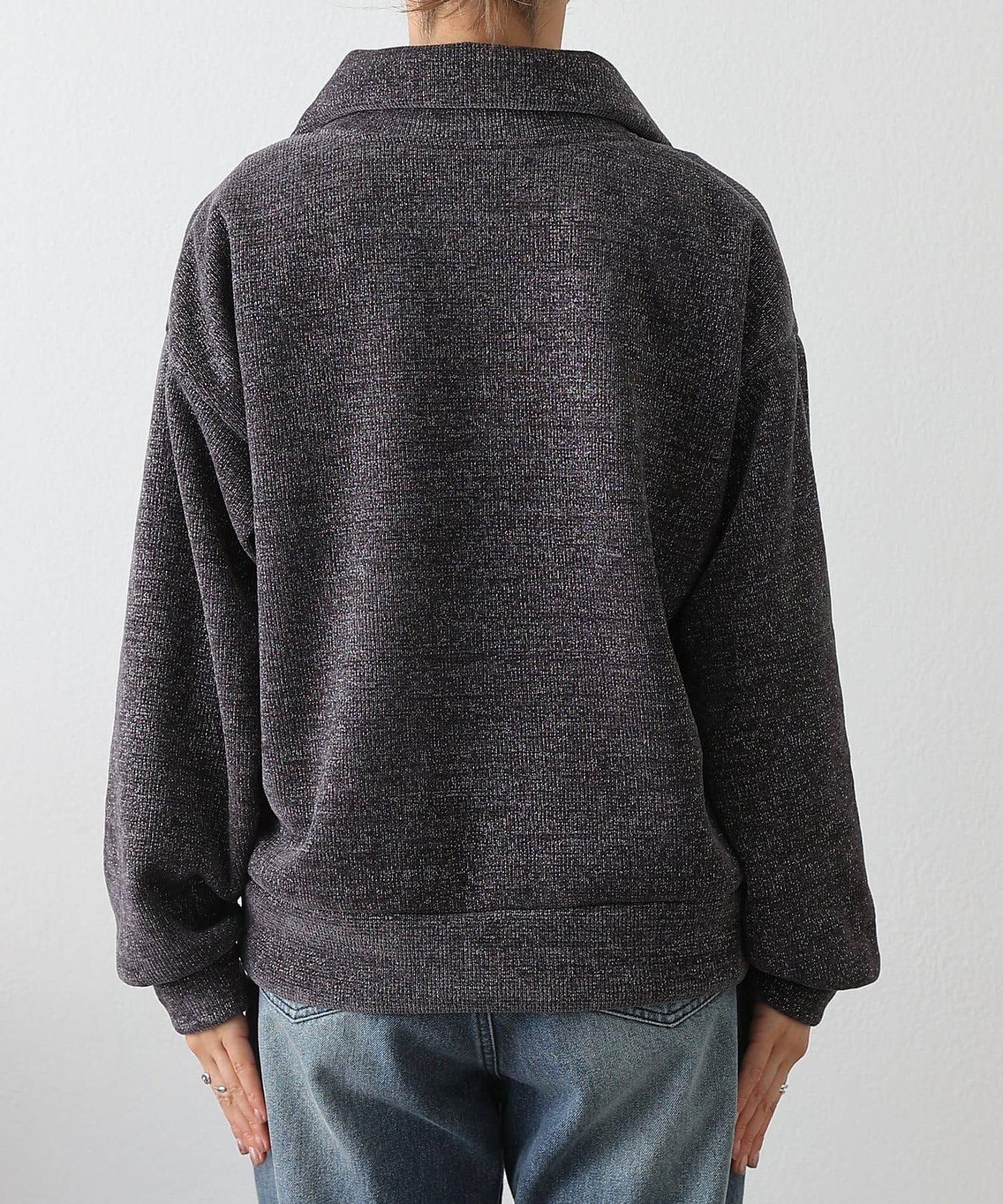 亮片紗半拉鍊套頭衫