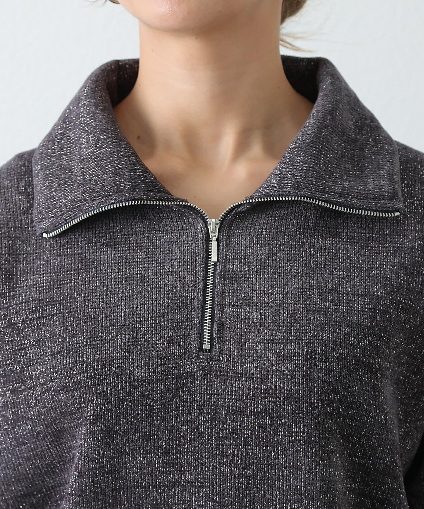 亮片紗半拉鍊套頭衫