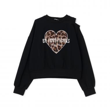 愛心貼布露肩衛衣