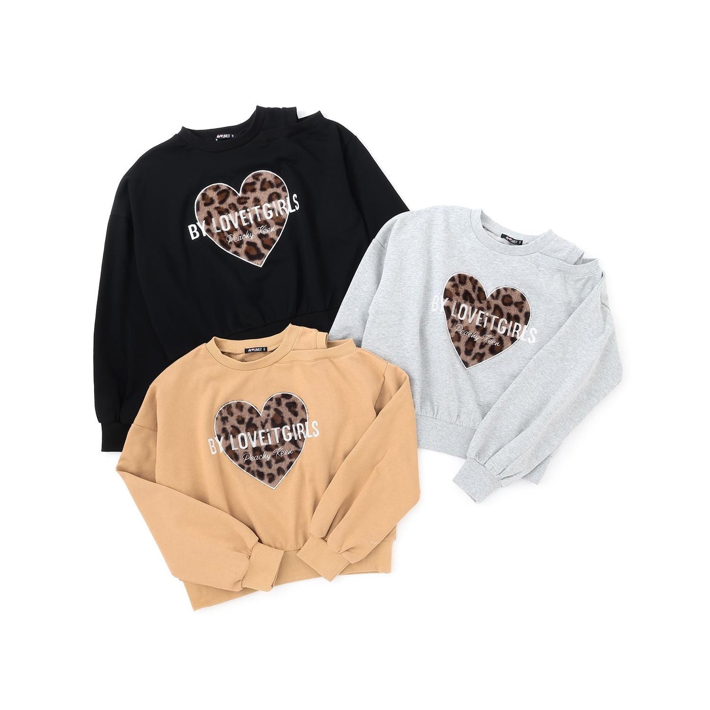 愛心貼布露肩衛衣