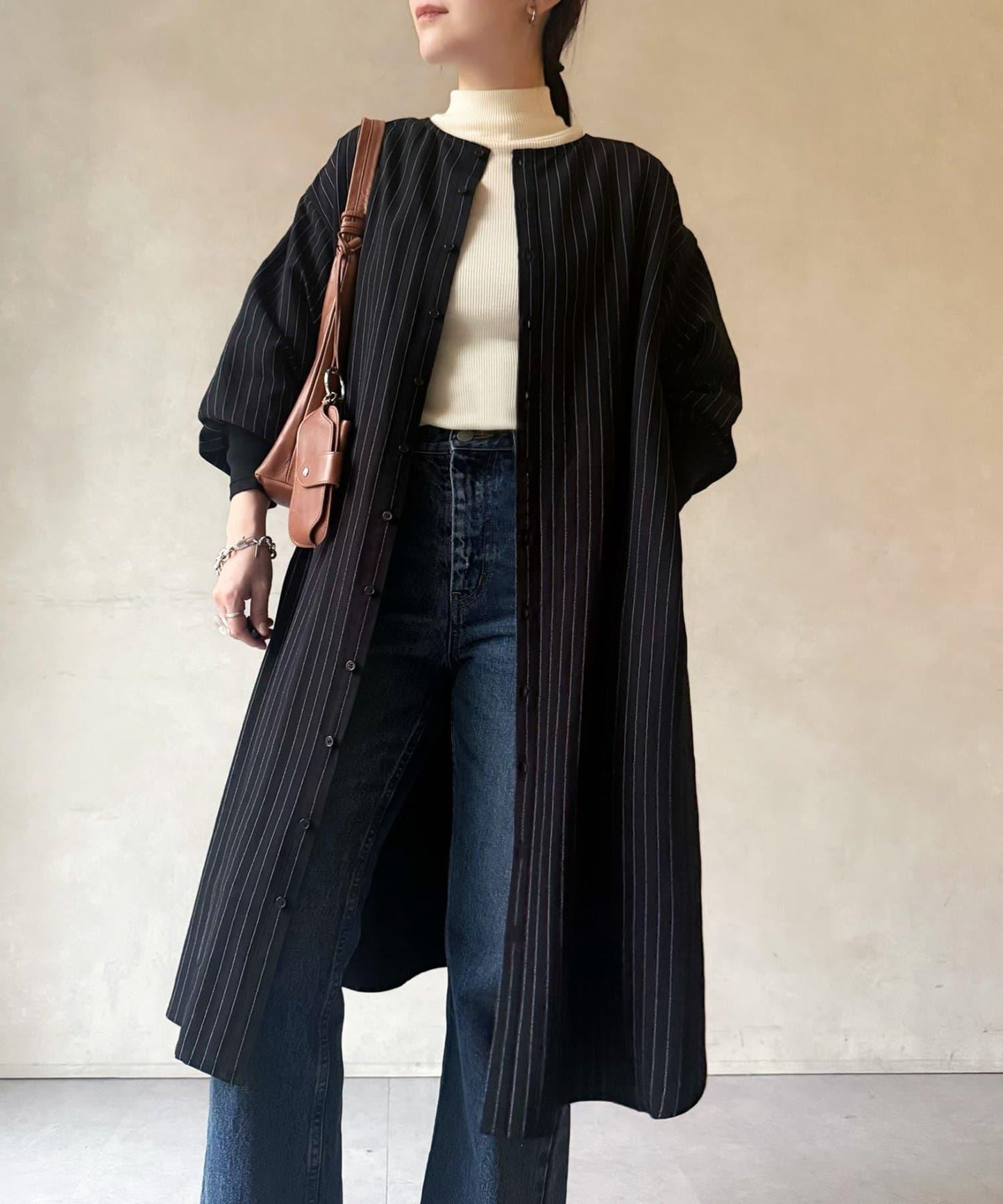 袖口針織襯衫連衣裙