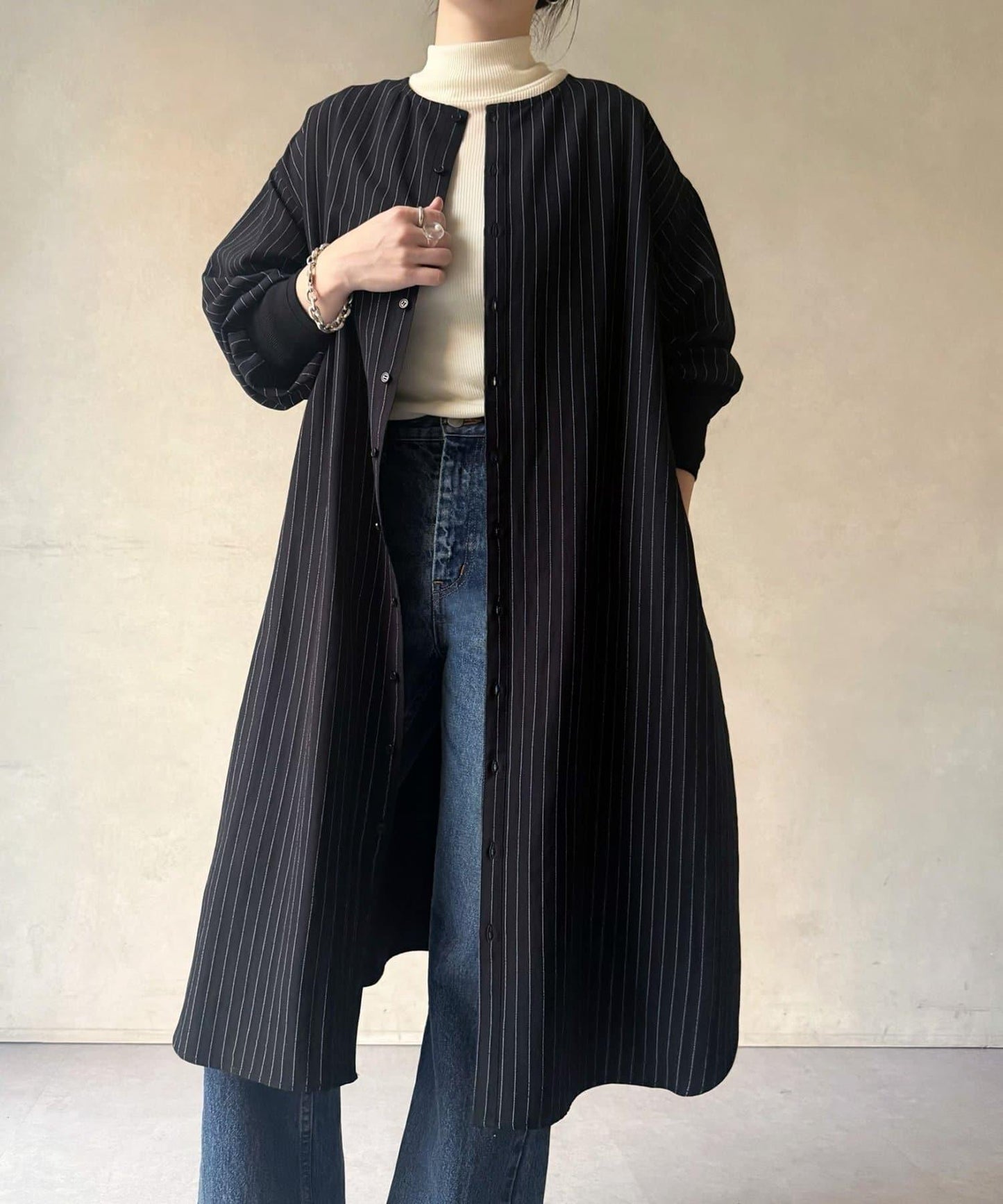 袖口針織襯衫連衣裙