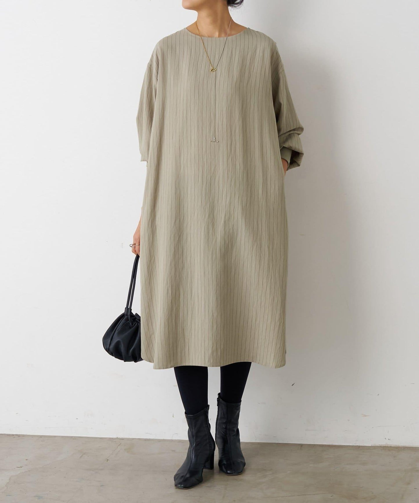 袖口針織襯衫連衣裙