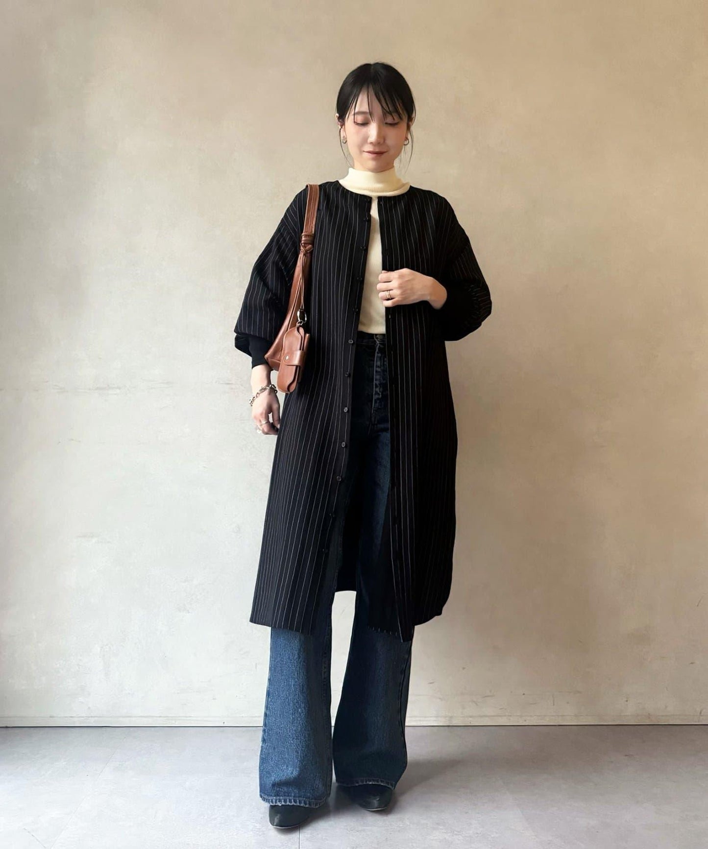 袖口針織襯衫連衣裙