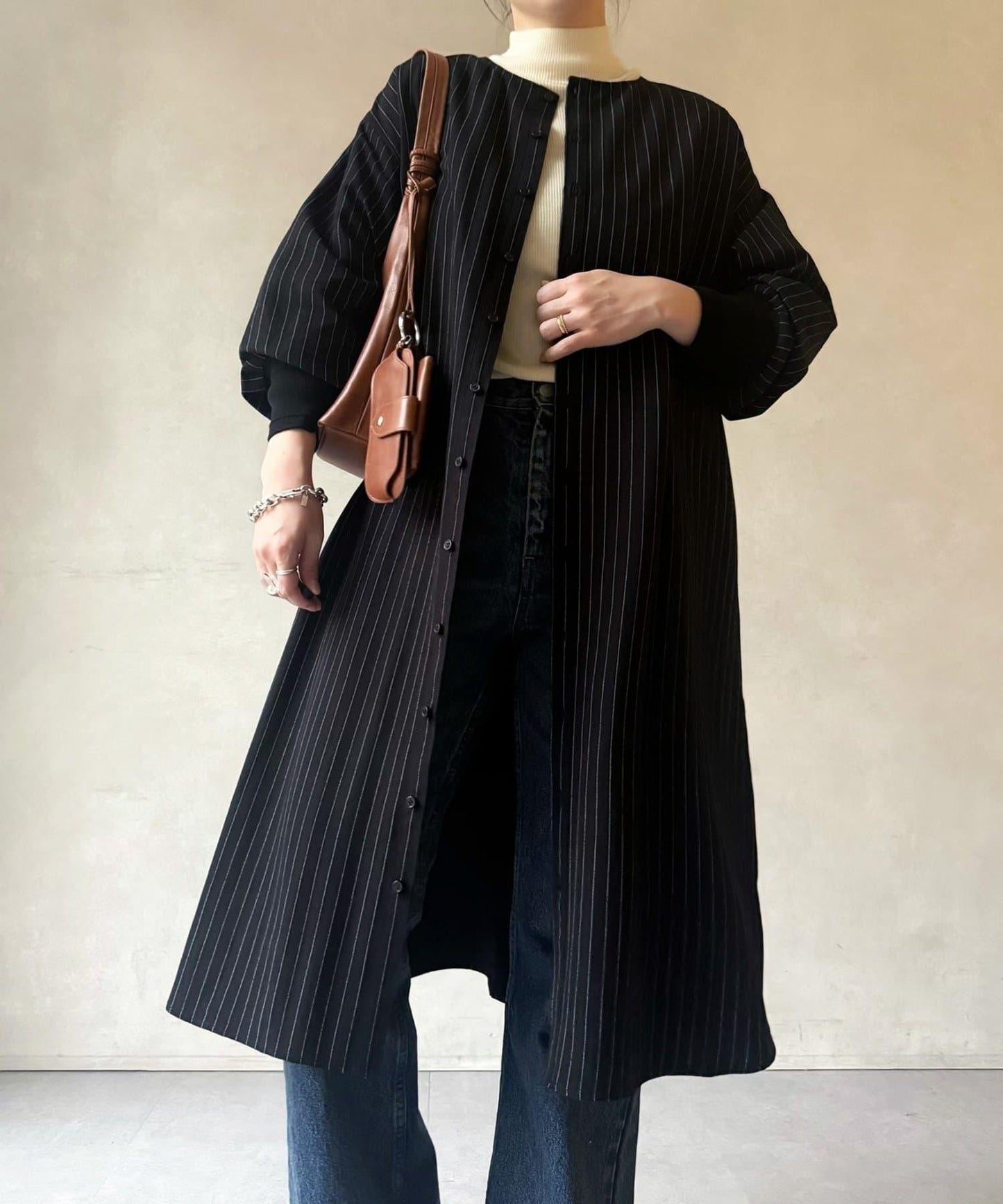 袖口針織襯衫連衣裙