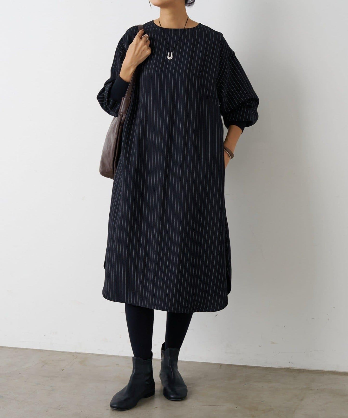 袖口針織襯衫連衣裙