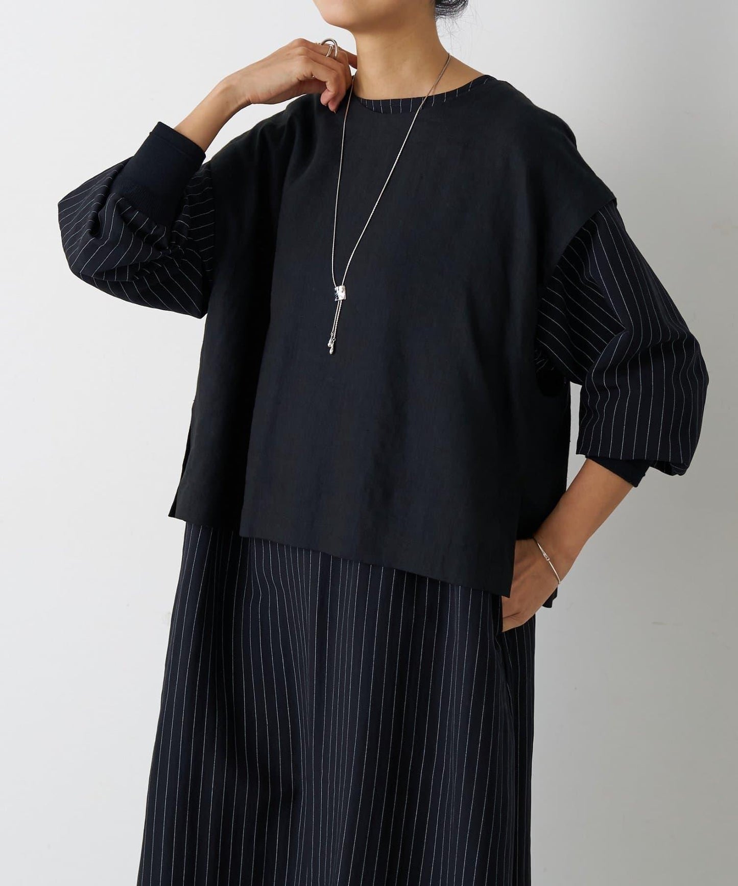 袖口針織襯衫連衣裙