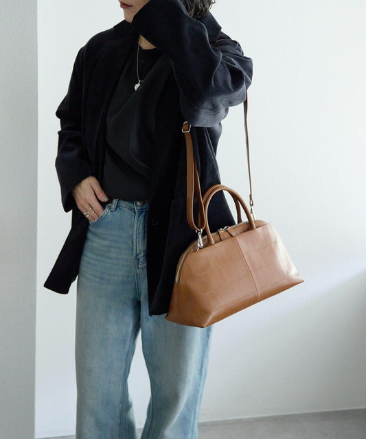 《本革/2way》雙口袋波士頓包S