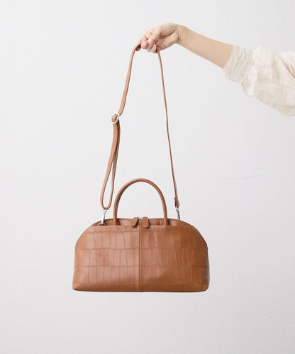 《本革/2way》雙口袋波士頓包S