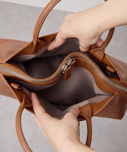 《本革/2way》雙口袋波士頓包S