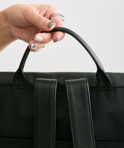 《本革/A4尺寸適用》皮革翻蓋雙肩包