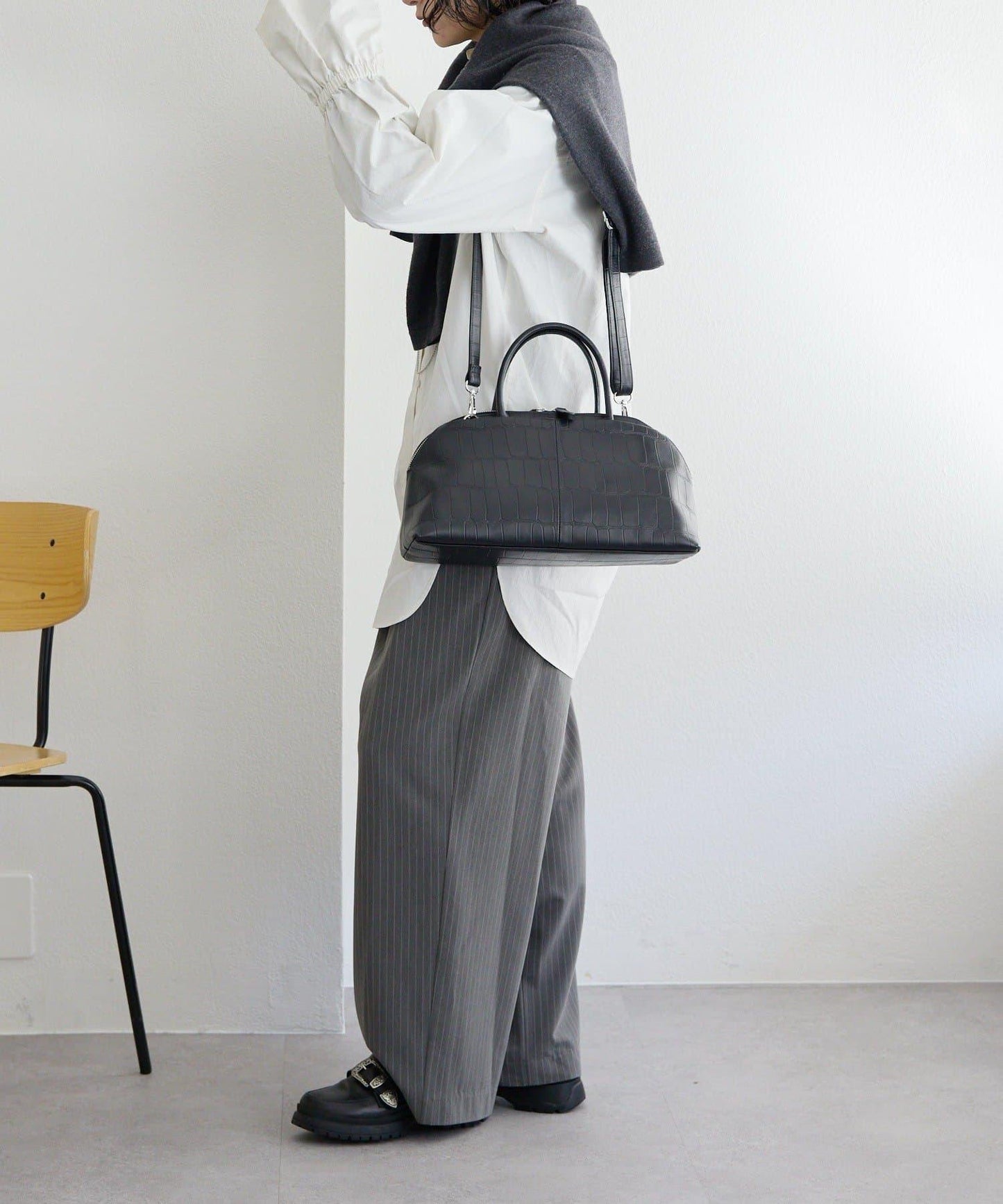 《本革/2way》雙口袋波士頓包S