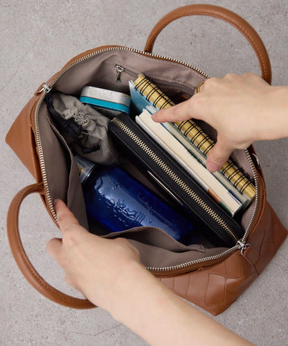 《本革/2way》雙口袋波士頓包S