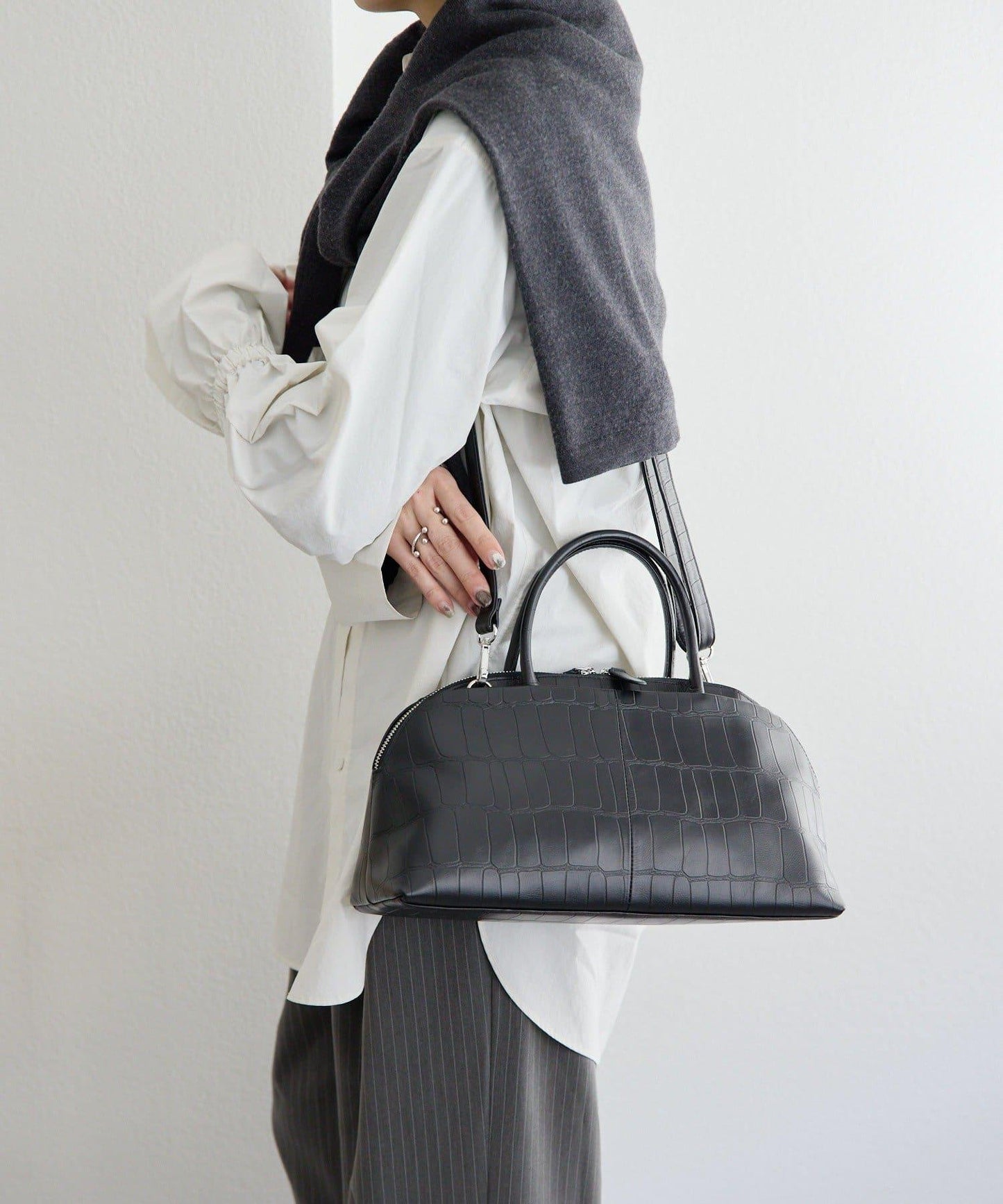 《本革/2way》雙口袋波士頓包S