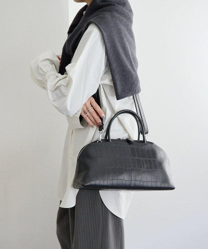 《本革/2way》雙口袋波士頓包S