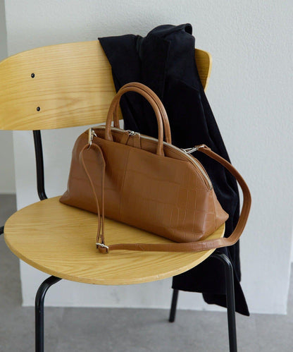 《本革/2way》雙口袋波士頓包S