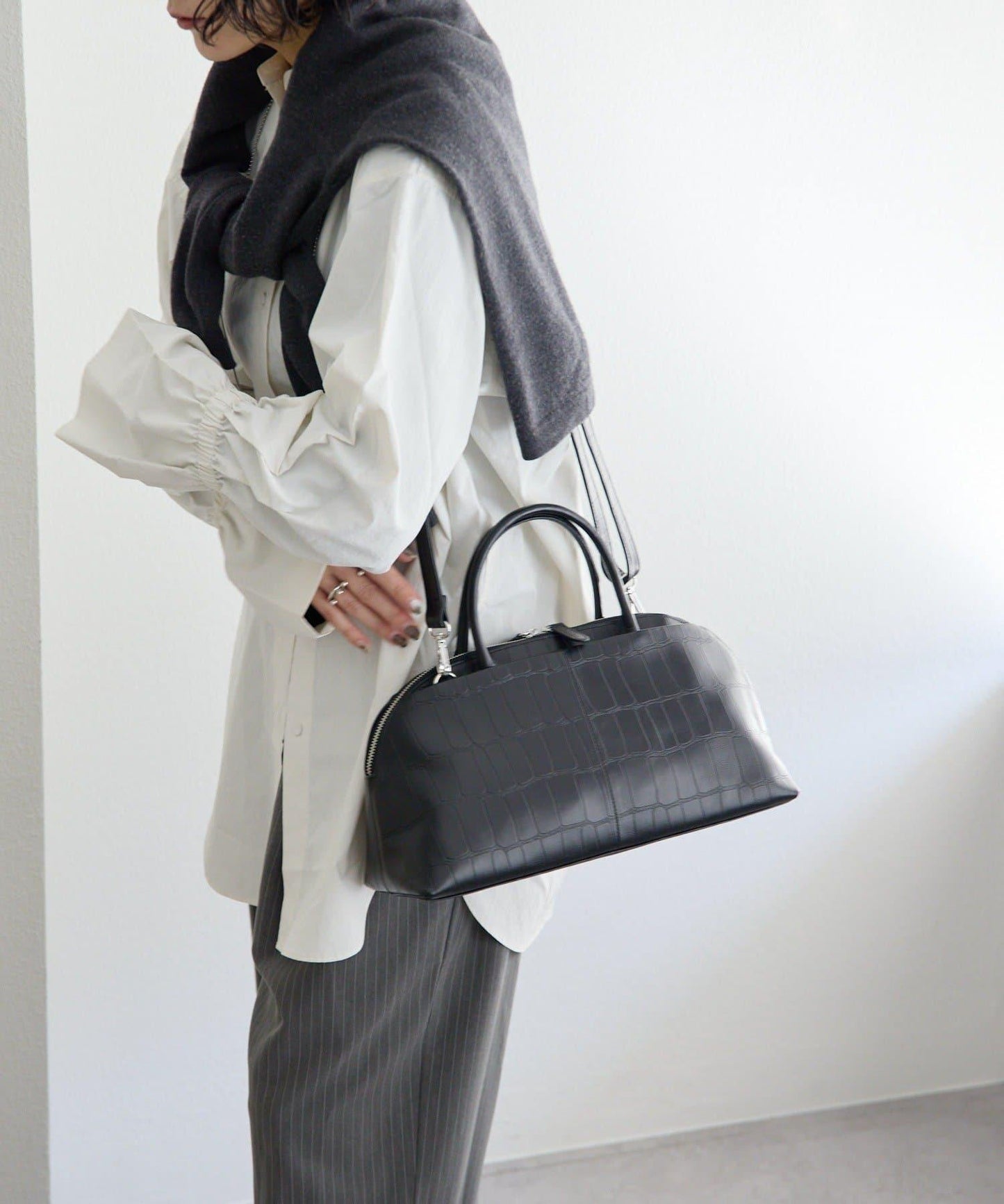 《本革/2way》雙口袋波士頓包S