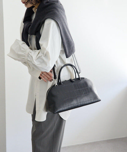 《本革/2way》雙口袋波士頓包S