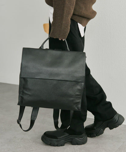 《本革/A4尺寸適用》皮革翻蓋雙肩包