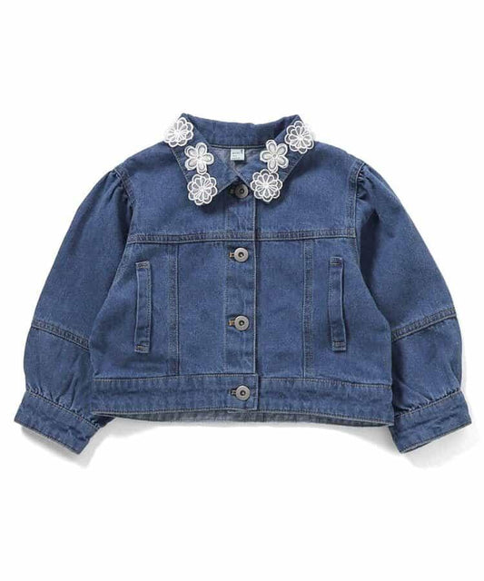 蕾絲拼接短款牛仔夾克