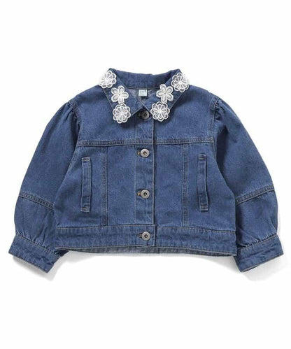 蕾絲拼接短款牛仔夾克