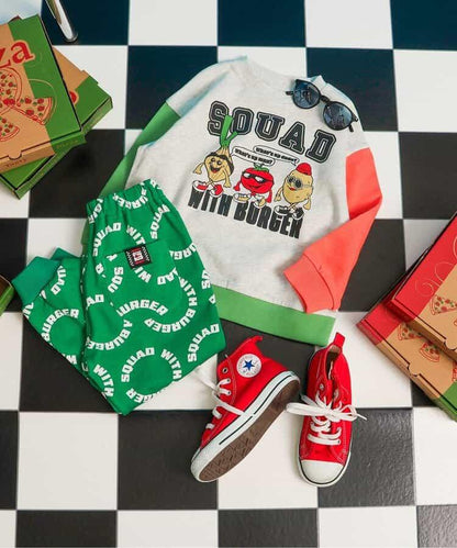 美式餐廳風格印花針織長褲 10分丈