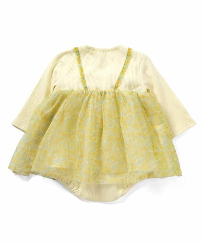 花卉圖案蓬鬆網紗連體衣