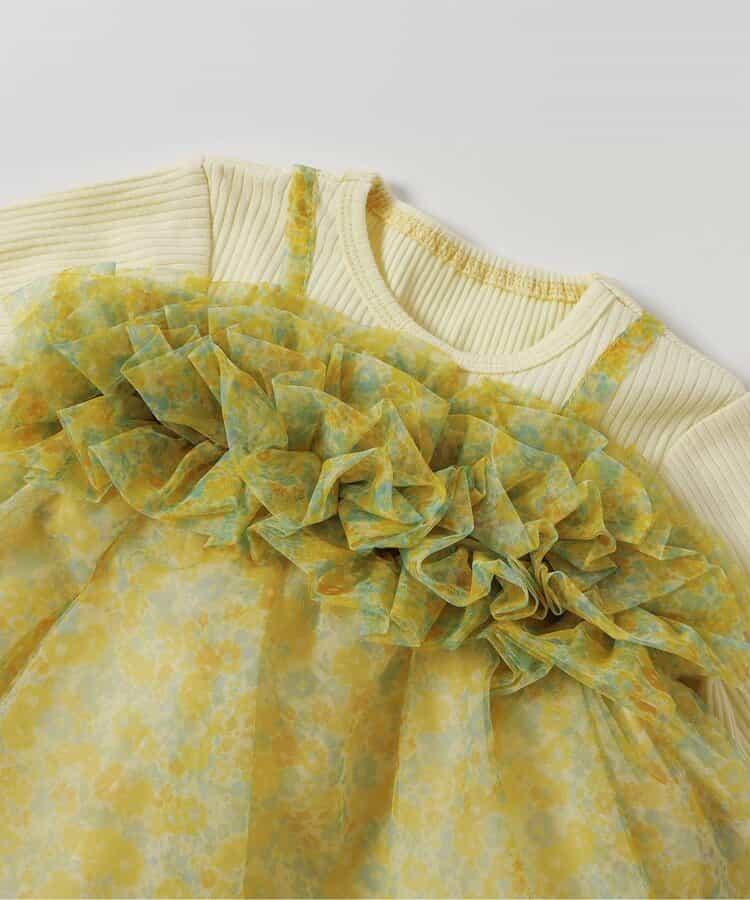 花卉圖案蓬鬆網紗連體衣