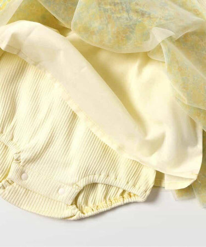 花卉圖案蓬鬆網紗連體衣