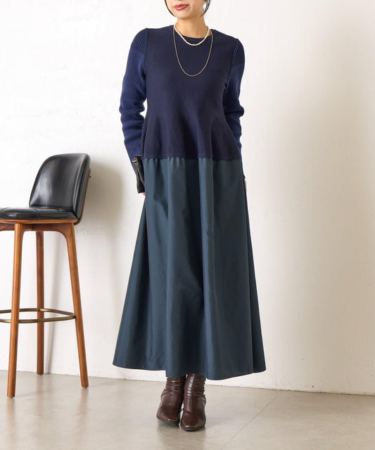 荷葉邊拼接連衣裙