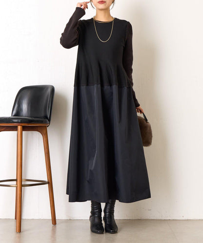 荷葉邊拼接連衣裙