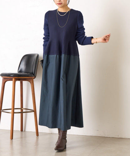 荷葉邊拼接連衣裙