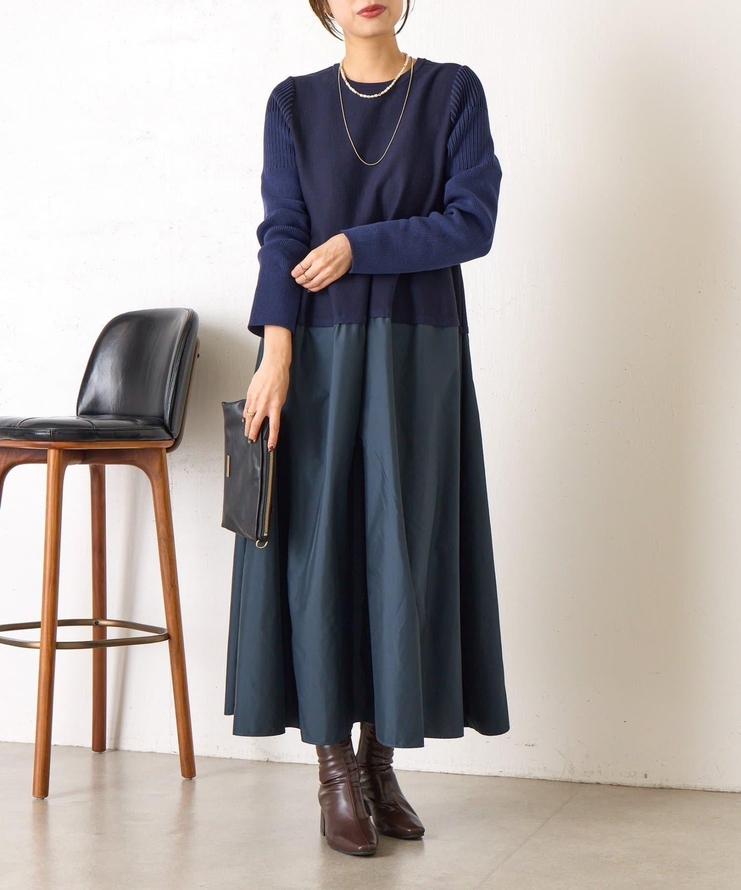 荷葉邊拼接連衣裙